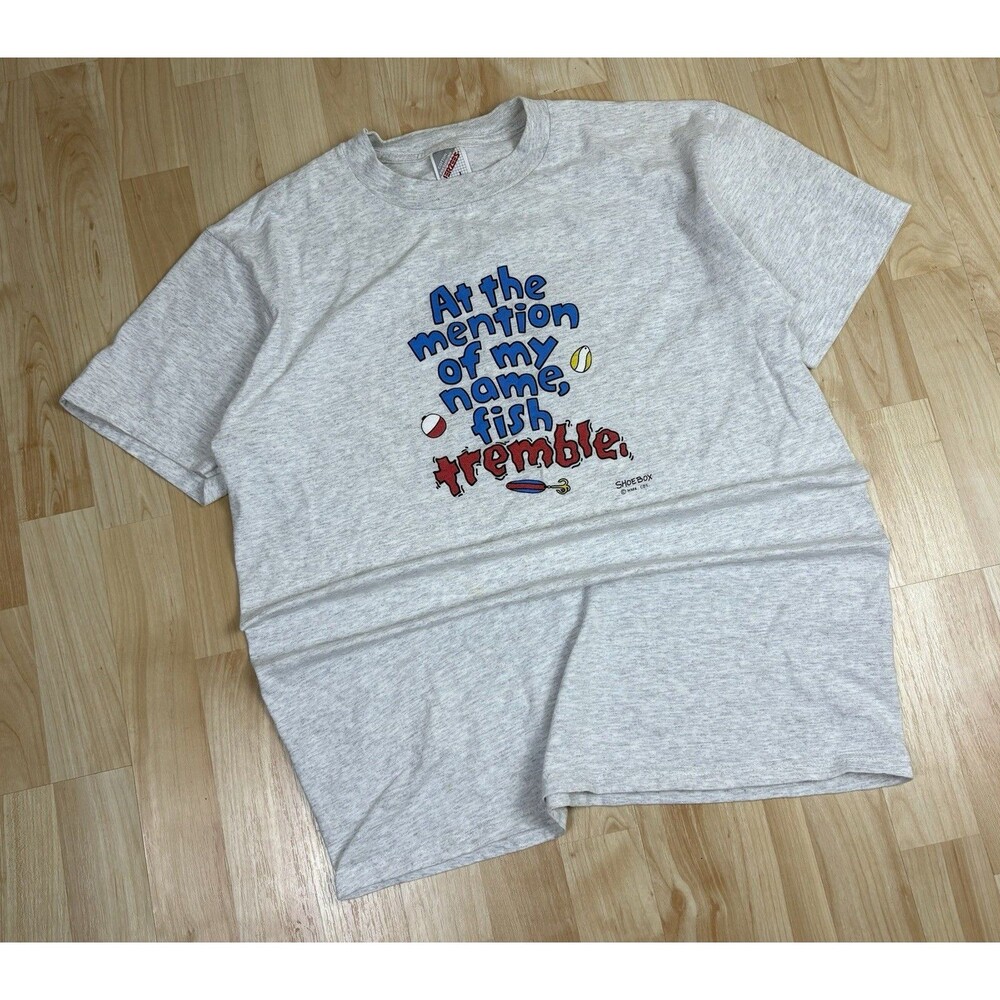 Vintage 90s Fishing Graphic T-Shirt / Grey / Size Large